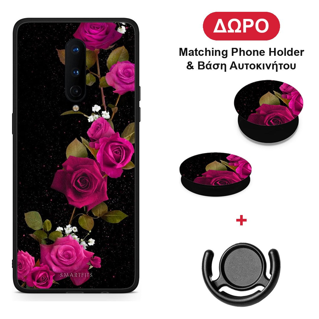 Flower Red Roses - OnePlus 8 θήκη + Δώρο Phone Holder & Βάση Αυτοκινήτου
