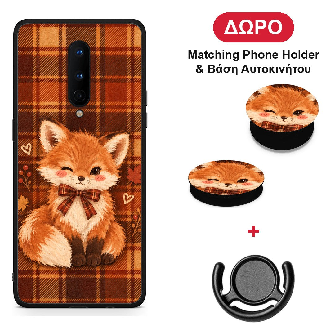 Fox on Autumn Tartan - OnePlus 8 θήκη + Δώρο Phone Holder & Βάση Αυτοκινήτου