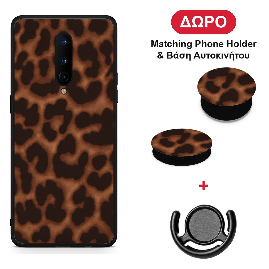 Leopard Print Dark Brown - OnePlus 8 θήκη + Δώρο Phone Holder & Βάση Αυτοκινήτου