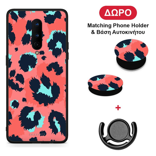 Animal Pink Leopard - OnePlus 8 θήκη + Δώρο Phone Holder & Βάση Αυτοκινήτου