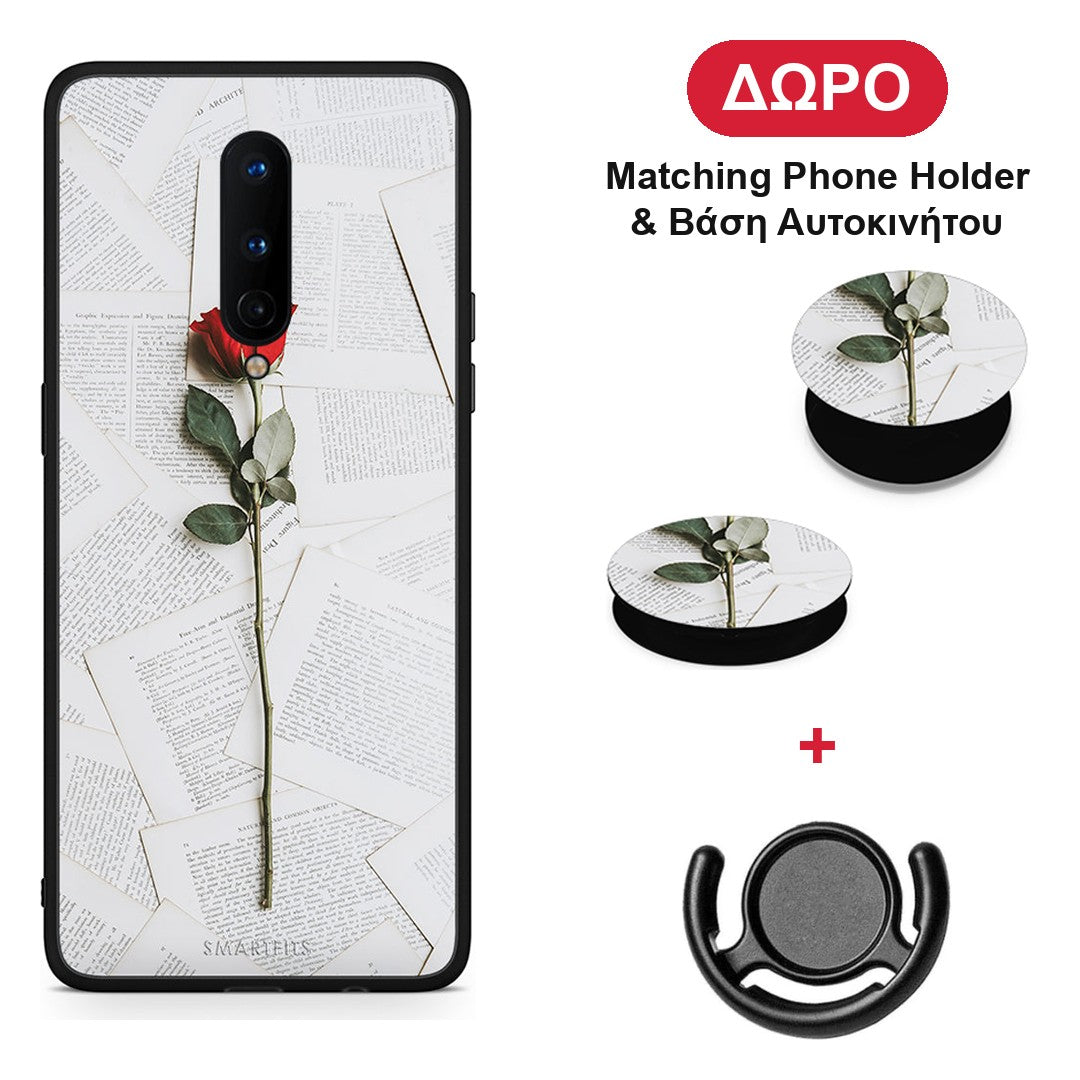 Red Rose - OnePlus 8 θήκη + Δώρο Phone Holder & Βάση Αυτοκινήτου