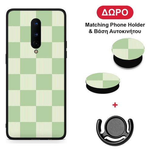 Sage and Cream Striped Checks - OnePlus 8 θήκη + Δώρο Phone Holder & Βάση Αυτοκινήτου