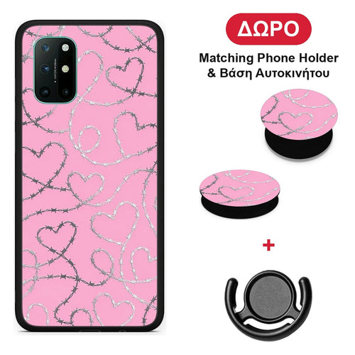 Barbed Wire Hearts on Pink - OnePlus 8T θήκη + Δώρο Phone Holder & Βάση Αυτοκινήτου
