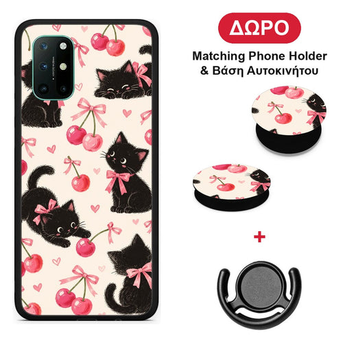Black Kittens and Cherries on Cream - OnePlus 8T θήκη + Δώρο Phone Holder & Βάση Αυτοκινήτου