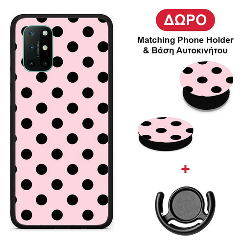 Black Polka Dots on Pink - OnePlus 8T θήκη + Δώρο Phone Holder & Βάση Αυτοκινήτου