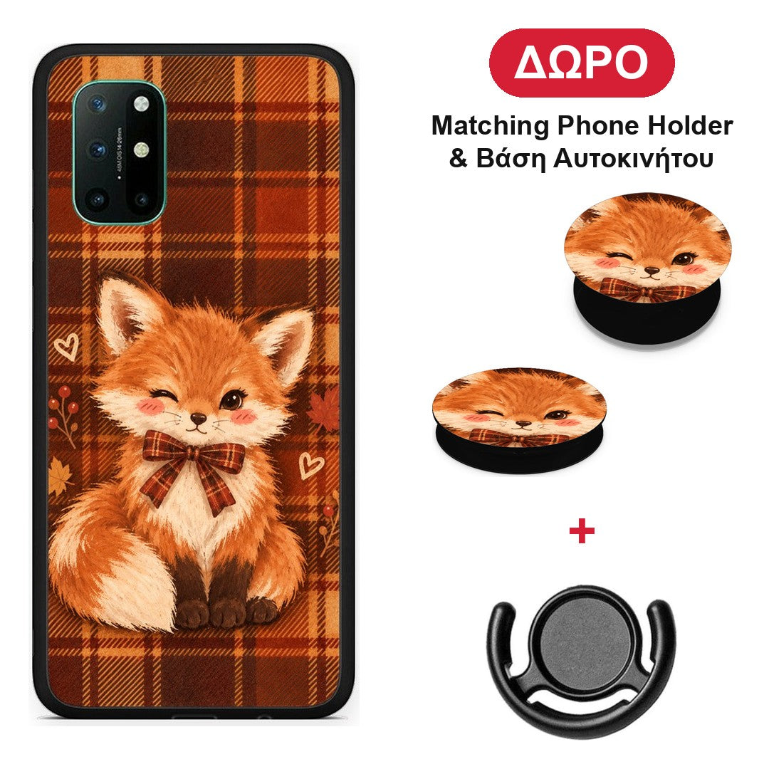 Fox on Autumn Tartan - OnePlus 8T θήκη + Δώρο Phone Holder & Βάση Αυτοκινήτου