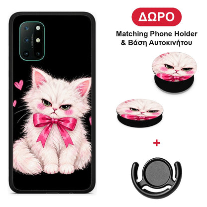 Grumpy Party Kitten on Black - OnePlus 8T θήκη + Δώρο Phone Holder & Βάση Αυτοκινήτου