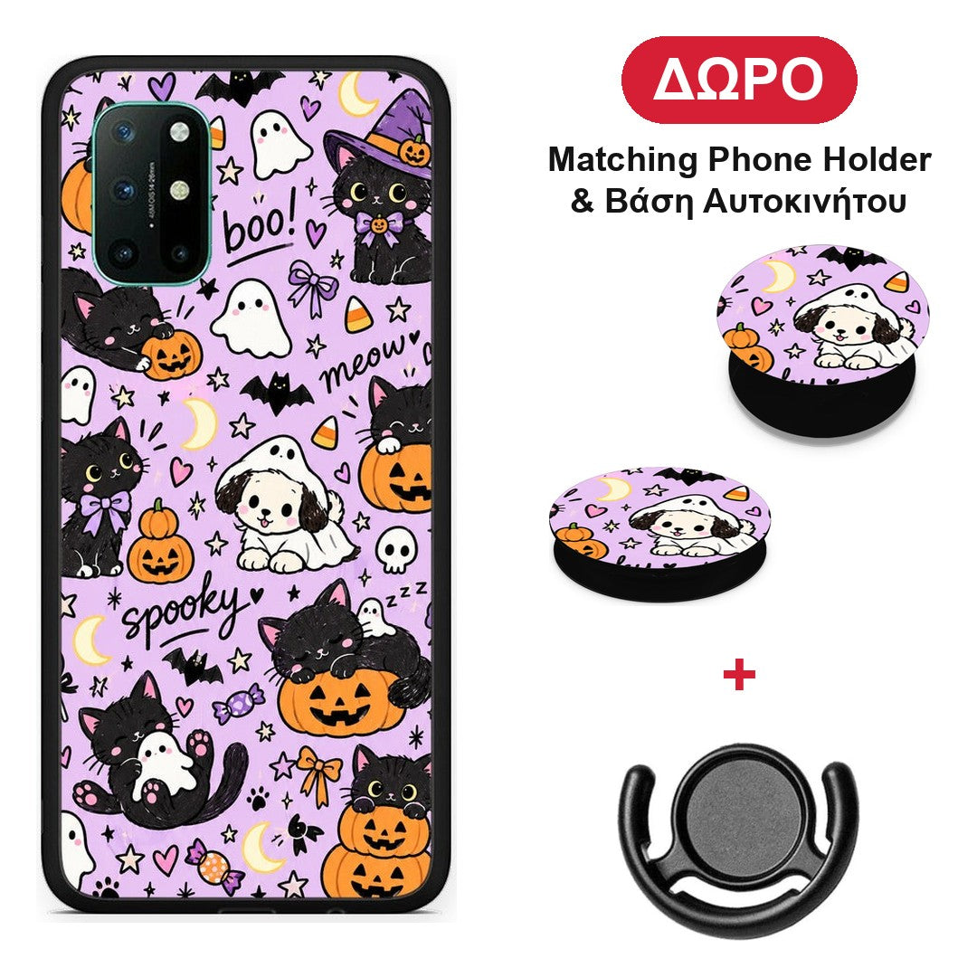 Halloween Black Cats on Lilac - OnePlus 8T θήκη + Δώρο Phone Holder & Βάση Αυτοκινήτου