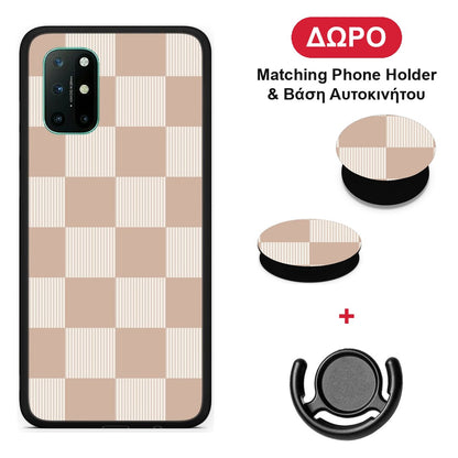Latte and Cream Striped Checks - OnePlus 8T θήκη + Δώρο Phone Holder & Βάση Αυτοκινήτου
