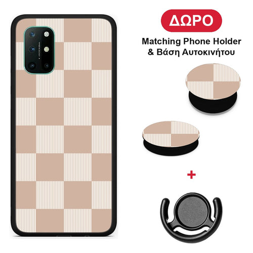 Latte and Cream Striped Checks - OnePlus 8T θήκη + Δώρο Phone Holder & Βάση Αυτοκινήτου