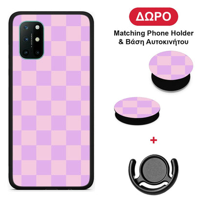 Lavender and Pink Checkerboard - OnePlus 8T θήκη + Δώρο Phone Holder & Βάση Αυτοκινήτου
