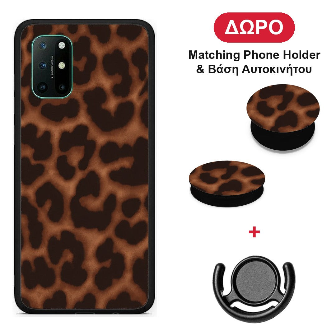Leopard Print Dark Brown - OnePlus 8T θήκη + Δώρο Phone Holder & Βάση Αυτοκινήτου