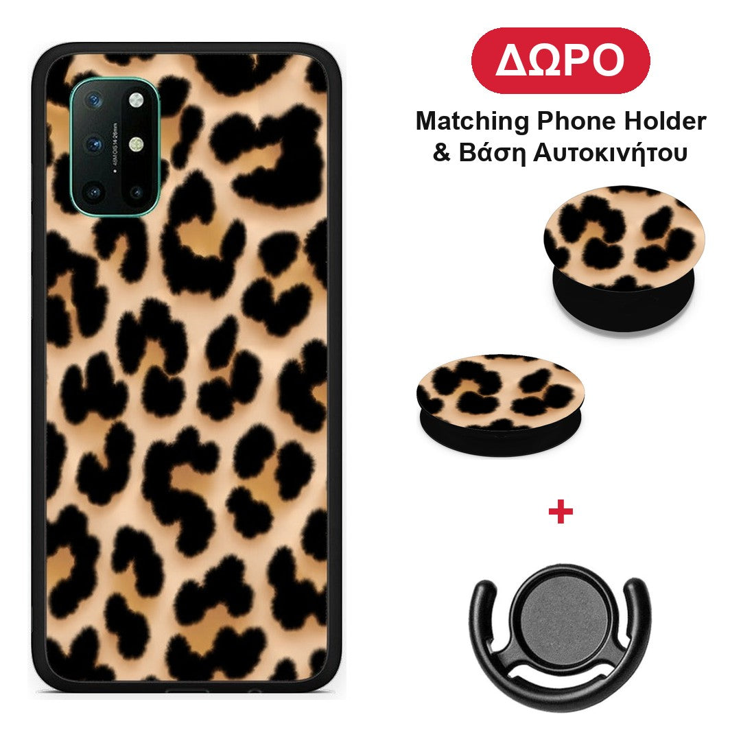 Leopard Print Tan Large - OnePlus 8T θήκη + Δώρο Phone Holder & Βάση Αυτοκινήτου