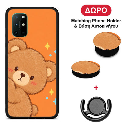 Peekaboo Teddy on Orange - OnePlus 8T θήκη + Δώρο Phone Holder & Βάση Αυτοκινήτου