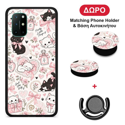 Pink Bows and Kittens Collage - OnePlus 8T θήκη + Δώρο Phone Holder & Βάση Αυτοκινήτου