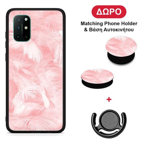 Boho Pink Feather - OnePlus 8T θήκη + Δώρο Phone Holder & Βάση Αυτοκινήτου
