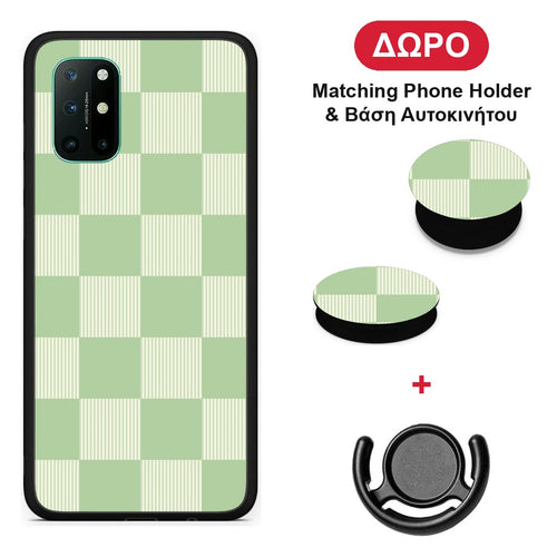 Sage and Cream Striped Checks - OnePlus 8T θήκη + Δώρο Phone Holder & Βάση Αυτοκινήτου