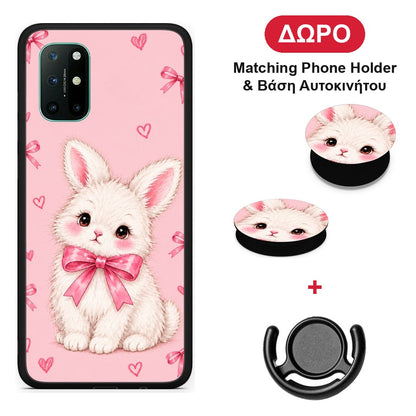 White Bunny and Pink Bows - OnePlus 8T θήκη + Δώρο Phone Holder & Βάση Αυτοκινήτου