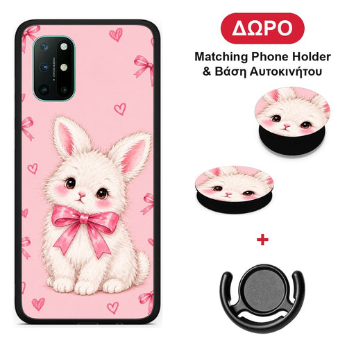 White Bunny and Pink Bows - OnePlus 8T θήκη + Δώρο Phone Holder & Βάση Αυτοκινήτου