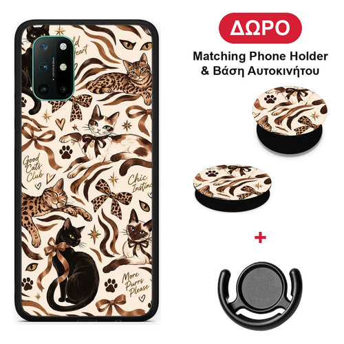 Wild Cats and Animal Print Collage - OnePlus 8T θήκη + Δώρο Phone Holder & Βάση Αυτοκινήτου
