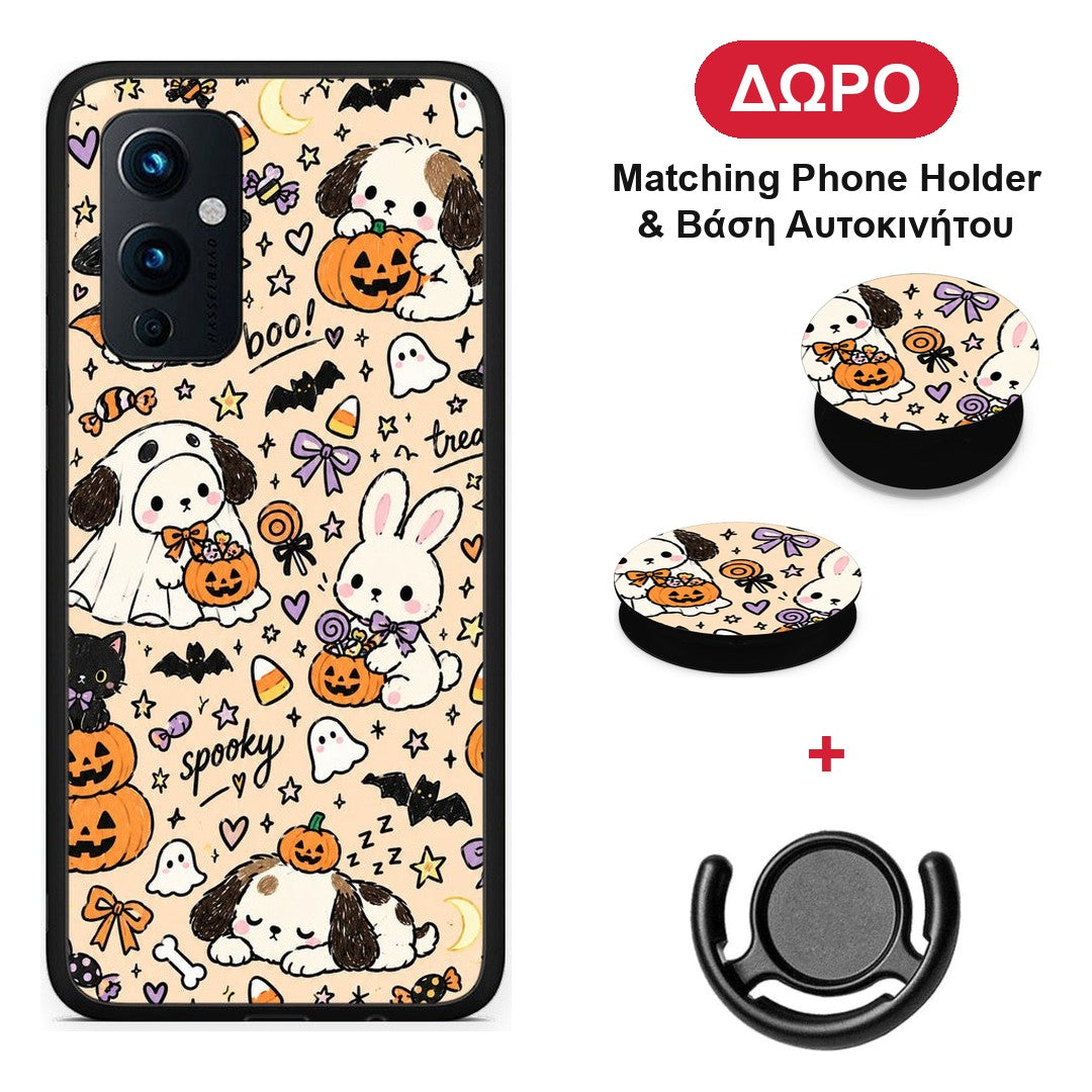 Halloween Puppies and Friends on Cream - OnePlus 9 θήκη + Δώρο Phone Holder & Βάση Αυτοκινήτου