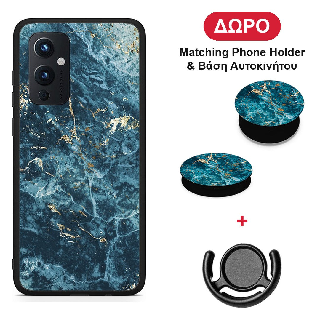 Marble Blue - OnePlus 9 θήκη + Δώρο Phone Holder & Βάση Αυτοκινήτου