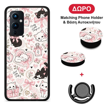 Pink Bows and Kittens Collage - OnePlus 9 θήκη + Δώρο Phone Holder & Βάση Αυτοκινήτου