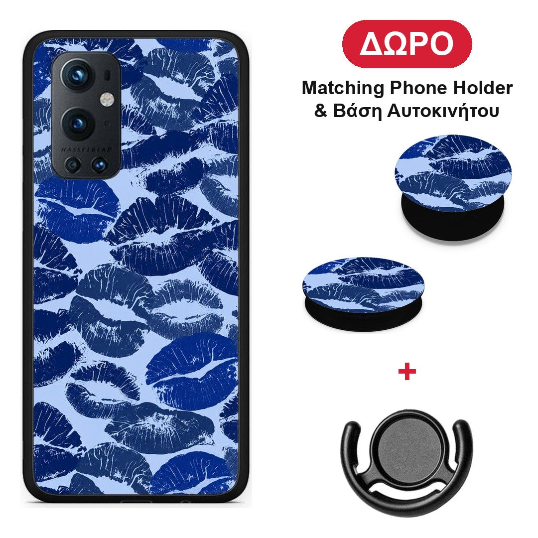 Blue Lipstick Kisses - OnePlus 9 Pro θήκη + Δώρο Phone Holder & Βάση Αυτοκινήτου