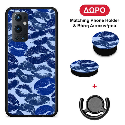 Blue Lipstick Kisses - OnePlus 9 Pro θήκη + Δώρο Phone Holder & Βάση Αυτοκινήτου