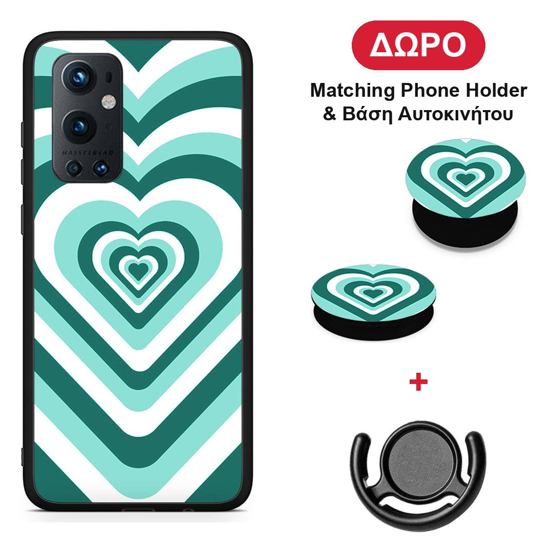 Green Hearts - OnePlus 9 Pro θήκη + Δώρο Phone Holder & Βάση Αυτοκινήτου
