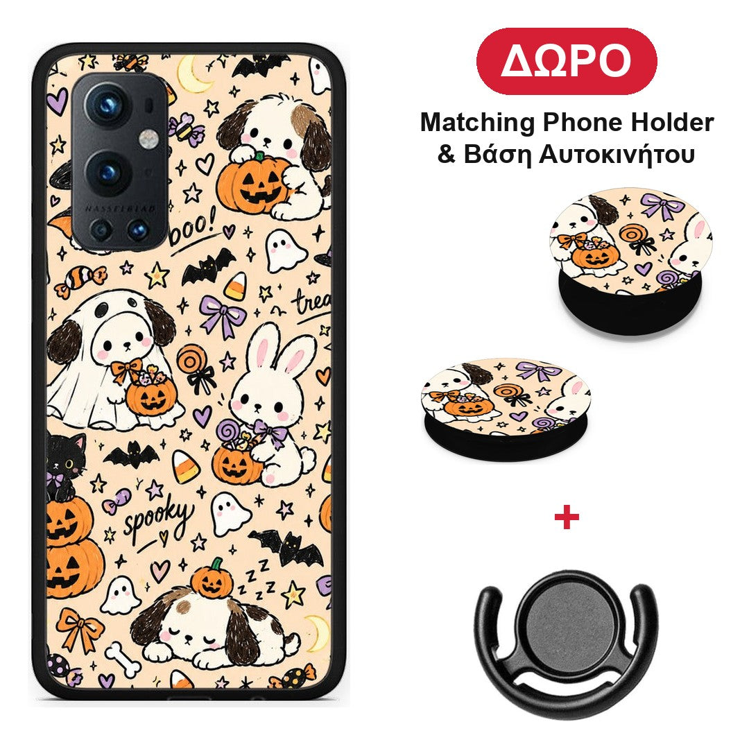 Halloween Puppies and Friends on Cream - OnePlus 9 Pro θήκη + Δώρο Phone Holder & Βάση Αυτοκινήτου
