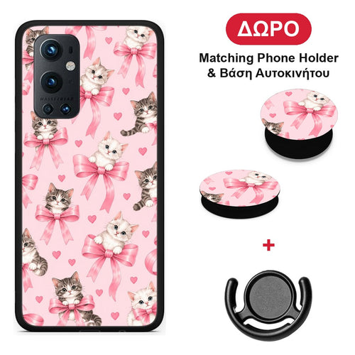 Kittens and Pink Bows on Pink - OnePlus 9 Pro θήκη + Δώρο Phone Holder & Βάση Αυτοκινήτου