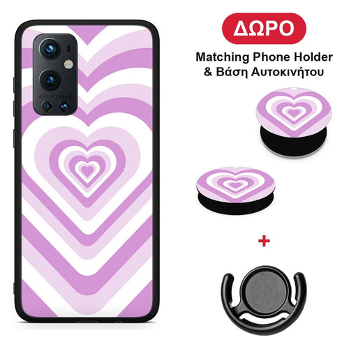Lilac Hearts - OnePlus 9 Pro θήκη + Δώρο Phone Holder & Βάση Αυτοκινήτου