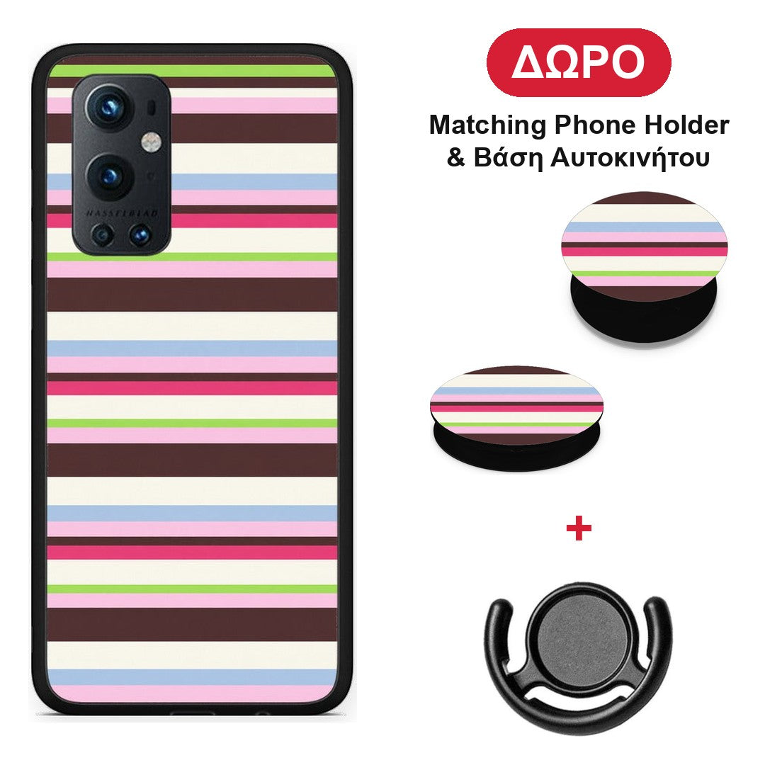 Multicolour Horizontal Stripes - OnePlus 9 Pro θήκη + Δώρο Phone Holder & Βάση Αυτοκινήτου