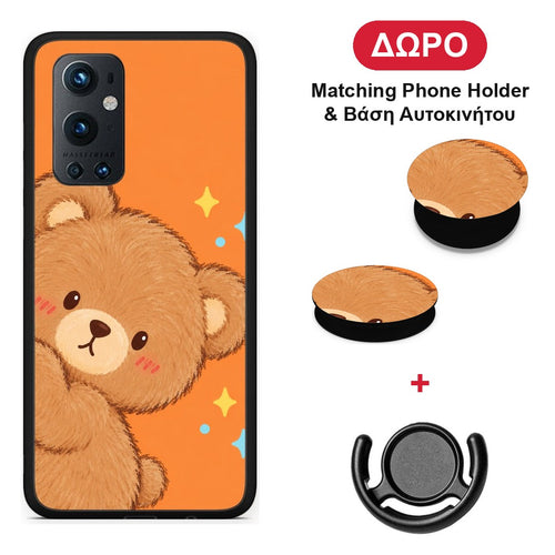 Peekaboo Teddy on Orange - OnePlus 9 Pro θήκη + Δώρο Phone Holder & Βάση Αυτοκινήτου