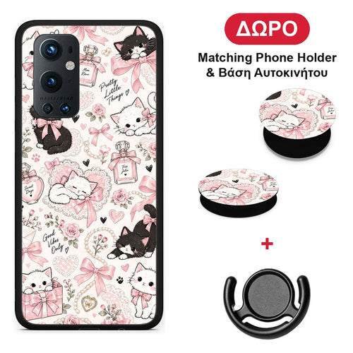 Pink Bows and Kittens Collage - OnePlus 9 Pro θήκη + Δώρο Phone Holder & Βάση Αυτοκινήτου