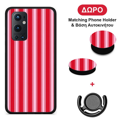 Red and Pink Vertical Pinstripes - OnePlus 9 Pro θήκη + Δώρο Phone Holder & Βάση Αυτοκινήτου