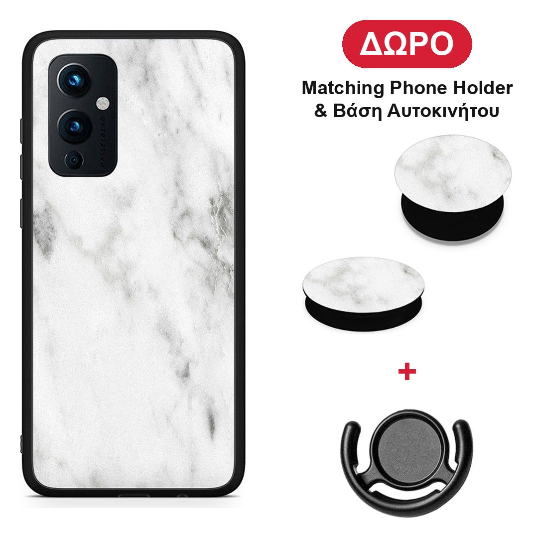 Marble White - OnePlus 9 θήκη + Δώρο Phone Holder & Βάση Αυτοκινήτου