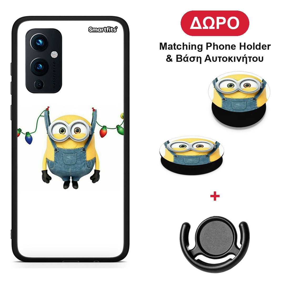 Xmas Minion Lights - OnePlus 9 θήκη + Δώρο Phone Holder & Βάση Αυτοκινήτου