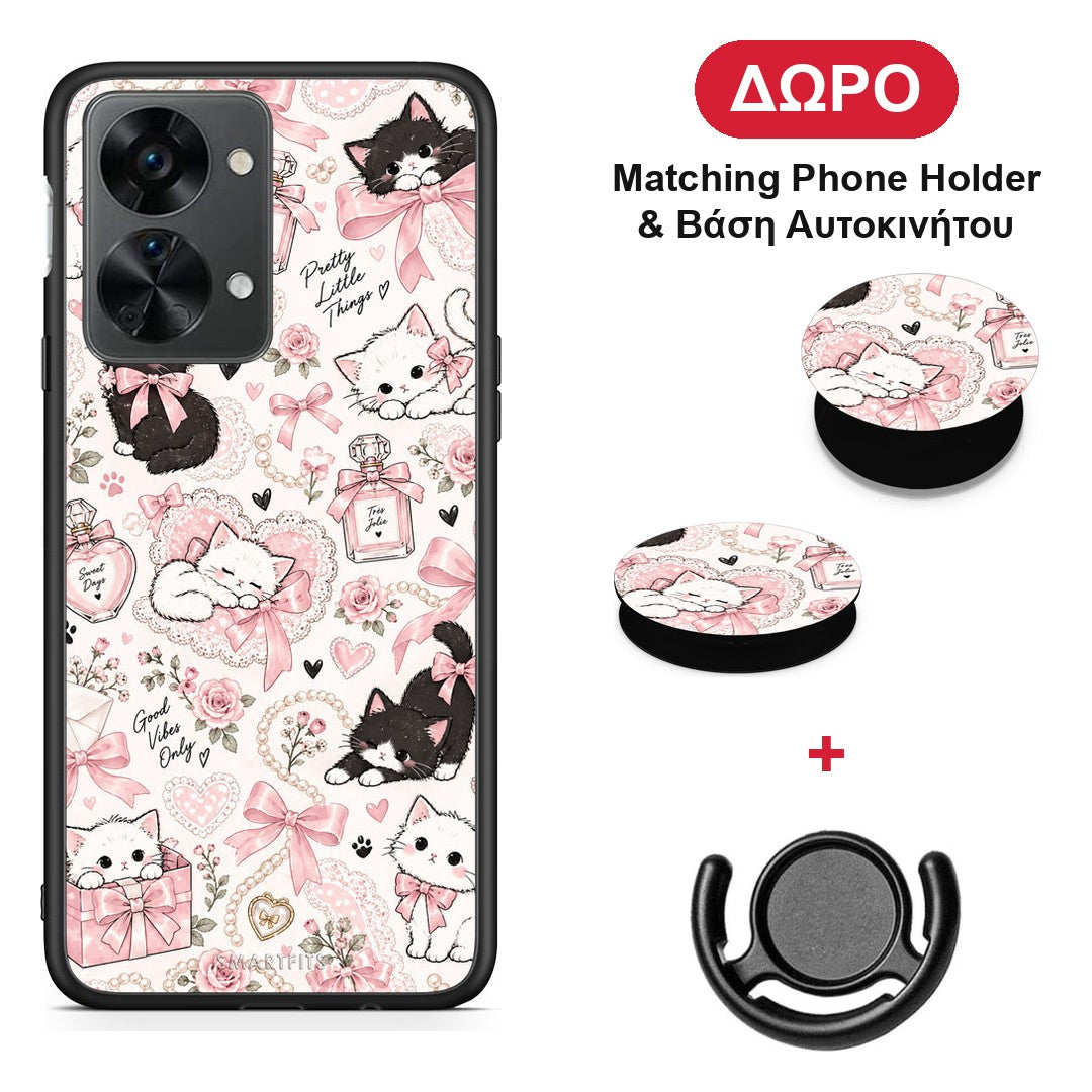 Pink Bows and Kittens Collage - OnePlus Nord 2T θήκη + Δώρο Phone Holder & Βάση Αυτοκινήτου