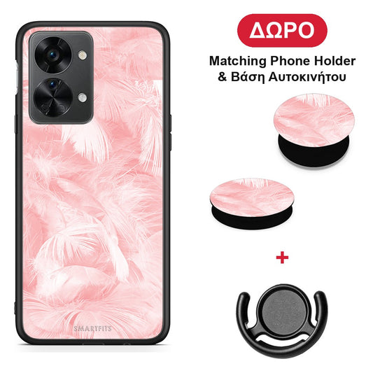 Boho Pink Feather - OnePlus Nord 2T θήκη + Δώρο Phone Holder & Βάση Αυτοκινήτου