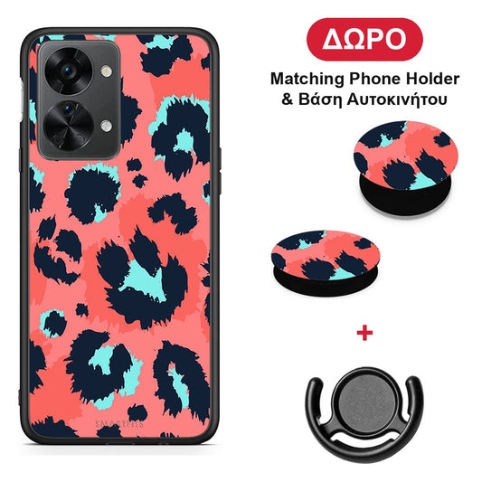 Animal Pink Leopard - OnePlus Nord 2T θήκη + Δώρο Phone Holder & Βάση Αυτοκινήτου