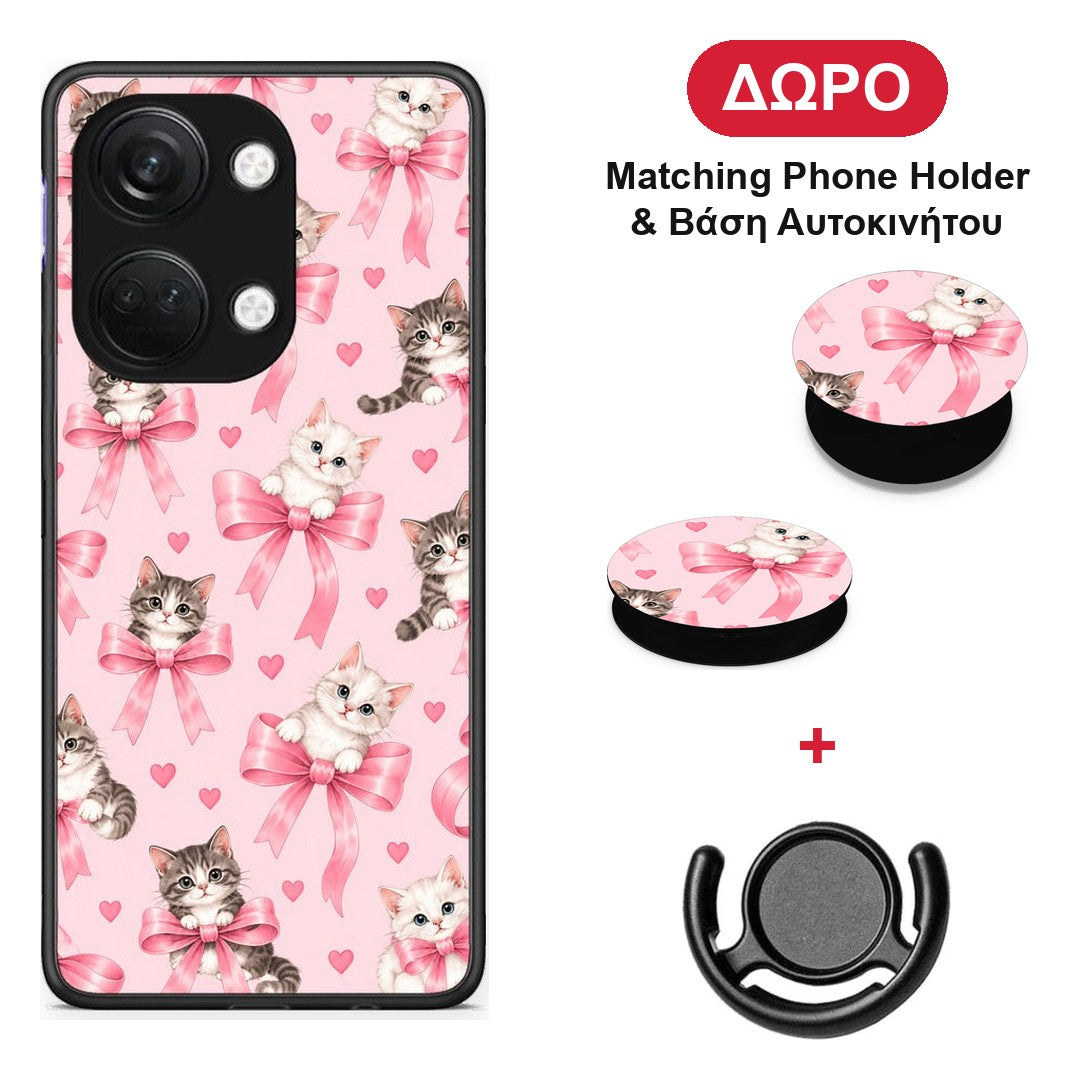 Kittens and Pink Bows on Pink - OnePlus Nord 3 θήκη + Δώρο Phone Holder & Βάση Αυτοκινήτου