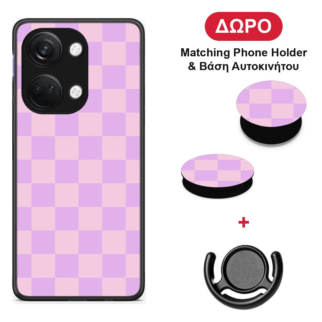 Lavender and Pink Checkerboard - OnePlus Nord 3 θήκη + Δώρο Phone Holder & Βάση Αυτοκινήτου