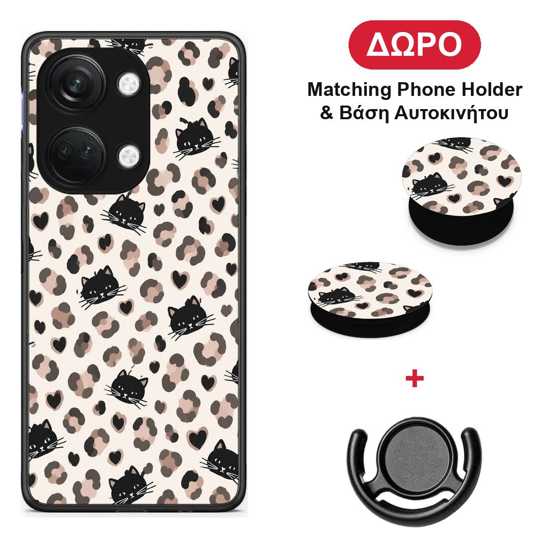 Leopard Spots and Black Cats on Cream - OnePlus Nord 3 θήκη + Δώρο Phone Holder & Βάση Αυτοκινήτου