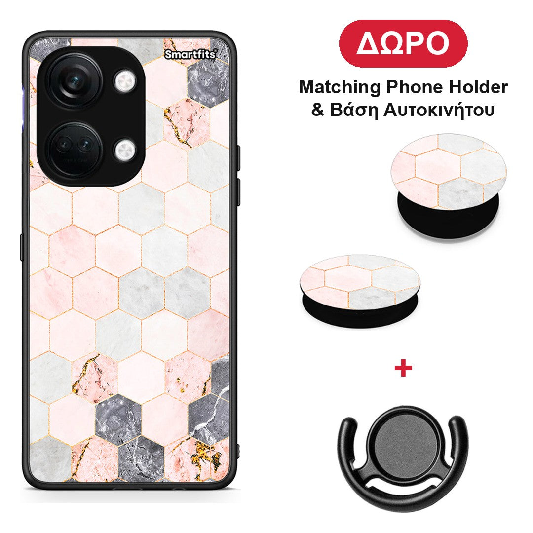 Marble Hexagon Pink - OnePlus Nord 3 θήκη + Δώρο Phone Holder & Βάση Αυτοκινήτου