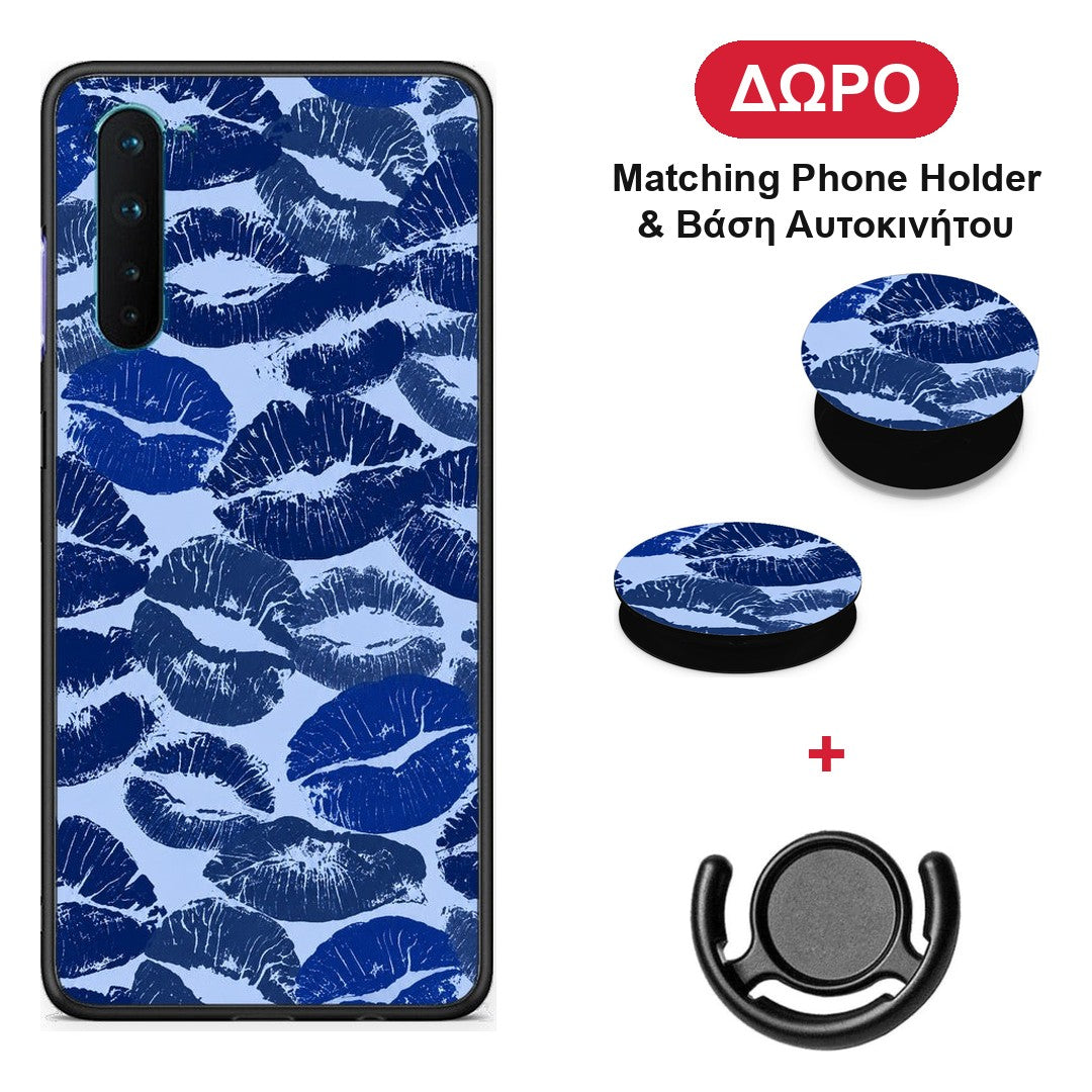 Blue Lipstick Kisses - OnePlus Nord 5G θήκη + Δώρο Phone Holder & Βάση Αυτοκινήτου