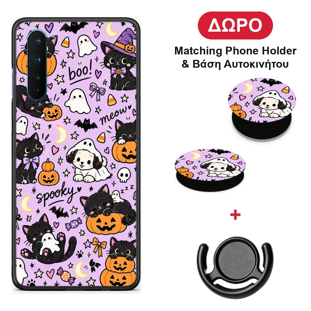 Halloween Black Cats on Lilac - OnePlus Nord 5G θήκη + Δώρο Phone Holder & Βάση Αυτοκινήτου