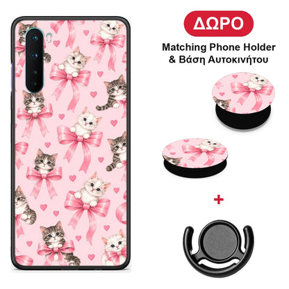 Kittens and Pink Bows on Pink - OnePlus Nord 5G θήκη + Δώρο Phone Holder & Βάση Αυτοκινήτου