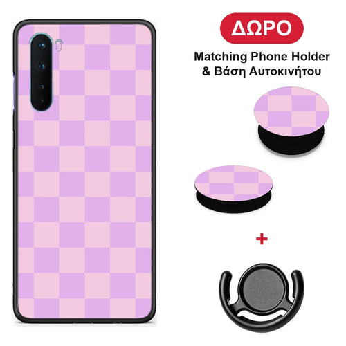 Lavender and Pink Checkerboard - OnePlus Nord 5G θήκη + Δώρο Phone Holder & Βάση Αυτοκινήτου